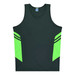 A green singlet featuring neon yellow panels on the sides, with a logo on the front.