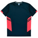 A navy blue t-shirt with red accents and a logo, featuring a sporty design. Suitable for kids' wear.