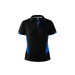 A black polo shirt for women with blue accents and a logo on the collar. Features a classic button-up design.