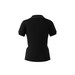 A black polo shirt featuring white side panels and a collar, designed for women with a logo.