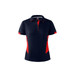 A navy blue polo shirt with red accents and a branded logo. Features a collared neck and short sleeves.