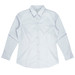 A light blue long sleeve button-up shirt with a collar and a logo. Suitable for casual or professional settings.