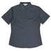 A short-sleeve, button-up shirt in a dark grey colour, featuring a collar and a logo.