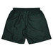 Dark green sports shorts featuring an elastic waistband and a back pocket. Includes branding on the garment.