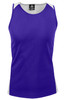 A purple singlet with grey accents and a logo at the neck.