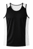 A black singlet with white side panels, featuring a logo on the front. Suitable for sports and casual wear.