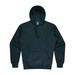 A black men's hoodie featuring a front pocket and a drawstring hood. The design includes a logo.