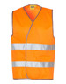 An orange safety vest featuring reflective silver tapes, suitable for visibility in various environments.