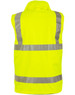 A reversible safety vest in bright yellow, featuring reflective strips for visibility. It has a logo on it.