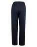 Fleecy navy trackpants with cuffs, knee padding, and an elastic waistband, featuring a logo.