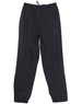 Black track pants with a drawstring waist and a back pocket, featuring elasticised cuffs and a simple design.