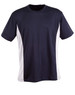A navy and white kids' short-sleeve contrast tee with a logo. Suitable for casual wear or sports activities.