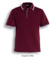 A burgundy polo shirt with white double stripes and a logo on the chest. Features a classic collar and buttons.