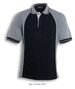 A black and grey marle polo shirt with short sleeves, featuring a contrasting collar and a logo.