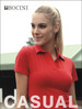 A red ladies' cotton spandex polo shirt with a fitted design and a collar, featuring a branding logo.