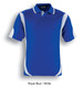 A royal blue polo shirt with white contrasting accents and a logo. Short sleeves and a classic collar design.