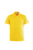 A yellow men's polo shirt featuring a classic collar and short sleeves, with a small logo on the chest.