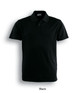 A black kids' basic polo shirt featuring a collared neckline and short sleeves. It has a branding logo.