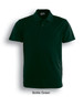A bottle green polo shirt featuring a classic collar and three-button placket. It has a logo on the chest.