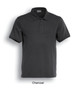 A charcoal grey men's classic polo shirt with a collar and short sleeves, featuring a logo.