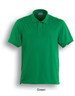 A green polo shirt with a classic cut, featuring a collar and a logo.