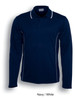 A navy long sleeve polo shirt featuring white accents and a logo on the chest.