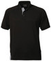 A men's polo shirt in black with grey accents and a logo on the chest. Features a classic collar and short sleeves.