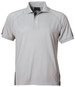 A men's polo shirt in grey with navy accents and a logo on the chest.
