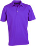 A purple polo shirt with a collar and short sleeves, featuring a logo on the chest area.