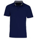 A navy blue men's polo shirt featuring a collar and short sleeves, with a logo on the chest.