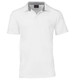 A white men's polo shirt with a collar and a branding logo. Suitable for casual or semi-formal wear.