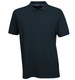 A dark navy polo shirt featuring a classic collar and short sleeves, with a logo on the chest.