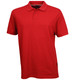 A red men's polo shirt with a collar, short sleeves, and a logo on the side.