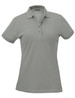 A ladies' polo shirt in a light grey colour, featuring a collar and a logo on the chest area.