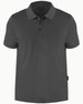 A grey men's polo shirt featuring a classic collar and three buttons, with a logo on the side.