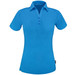 A ladies' polo shirt in bright blue with a collared neck and a button placket. It features a logo on the side.