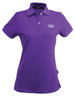 A purple ladies' polo shirt with a collar and a logo on the front. Short sleeves and tailored fit.