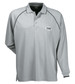 A light grey long-sleeve polo shirt with a contrasting seam and a logo on the chest.