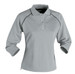 A light grey ladies' long-sleeve polo shirt with a collar and rolled sleeves, featuring a logo.