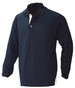 A long-sleeved men's polo shirt in navy blue with a contrasting collar and a logo on the chest.
