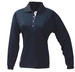 A long-sleeve ladies' polo shirt in navy blue with a contrasting collar and button detail, featuring a logo.