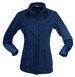 A ladies' long sleeve button-up shirt in dark navy, featuring a classic collar and button front.