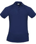 A navy blue men's polo shirt with a collared neckline and short sleeves, featuring a logo.