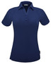 A navy polo shirt featuring a button-up collar and a small logo on the side.