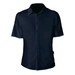 A dark navy polo shirt with short sleeves and a button-up front. It includes a small logo on the side.