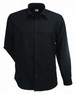A black long-sleeve button-up shirt for men, featuring a collar and front buttons. The shirt has a logo.