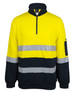 A high-visibility fleece jumper in bright yellow and navy, featuring reflective stripes and a half zip.