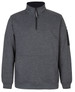 A grey 1/2 zip fleece jumper featuring a high collar and a side pocket, with a logo on the sleeve.