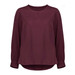 A burgundy long sleeve blouse with a round neckline and button detail, featuring gathered sleeves and a flowing silhouette.
