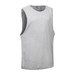 A grey unisex tank top with a sleeveless design and a simple cut. It features a logo on the label.